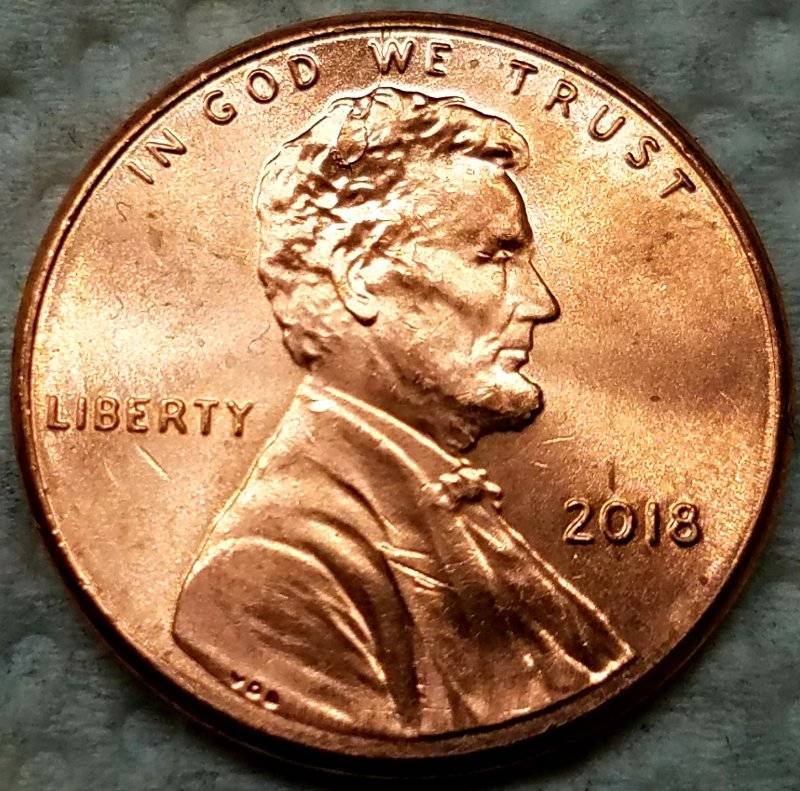 2018-P-Lincoln-Cent-Retained-Interior-Die-Break-Near-Top-Of-Head?